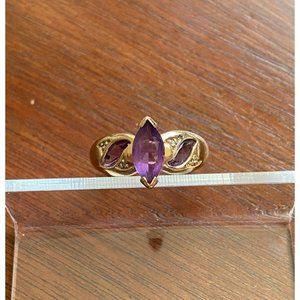 10k Yellow Gold Marquise Amethyst Diamond Accent Ring Sz 8